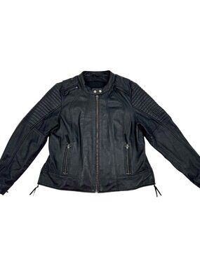 First Manufacturing Co. Women's Black Leather Motorcycle Jacket, Size XXL